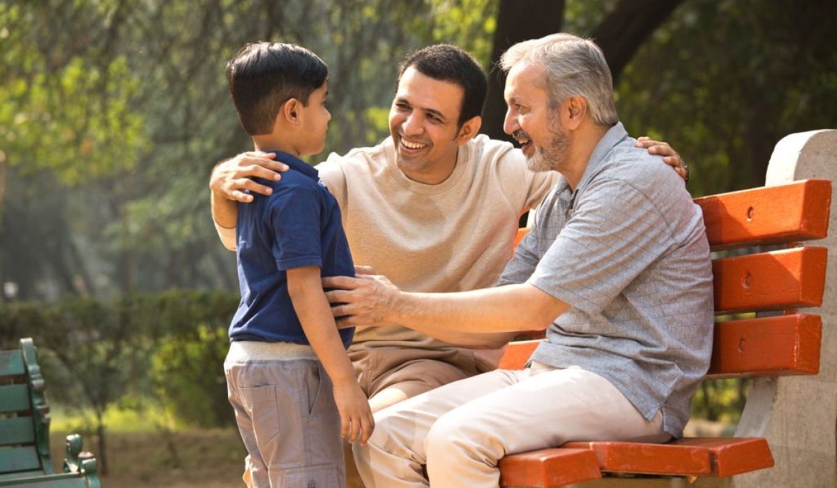 Three generation spending leisure time at park